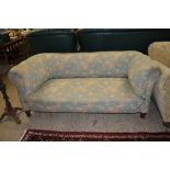 MAHOGANY FRAMED TWO SEATER SOFA WITH TURNED LEGS, LENGTH APPROX 170CM