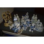 QUANTITY OF CERAMIC FIGURINES IN BLUE AND WHITE