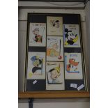 FRAMED SELECTION OF COLOURED HAND-DRAWN SKETCHES DEPICTING DISNEY CHARACTERS