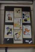 FRAMED SELECTION OF COLOURED HAND-DRAWN SKETCHES DEPICTING DISNEY CHARACTERS