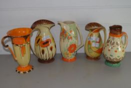 ART DECO JUGS, WADE HEATH, MYOTT ETC