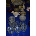 POTTERY WARES, JUGS, VASES ETC, SOME GLASS BOWLS