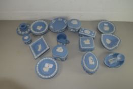 QUANTITY OF WEDGWOOD BLUE JASPERWARE PIN DISHES ETC