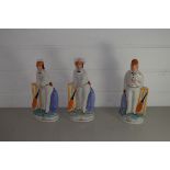 THREE STAFFORDSHIRE POTTERY CRICKETER FIGURES