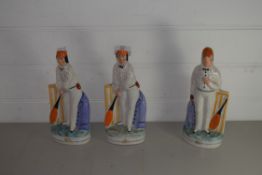 THREE STAFFORDSHIRE POTTERY CRICKETER FIGURES