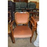 MID-20TH CENTURY UPHOLSTERED BEDROOM CHAIR, WIDTH APPROX 60CM MAX