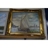 OIL ON BOARD, SAILING ON THE BROADS, SIGNED A RICHARDS LOWER RIGHT, APPROX 39 X 49CM