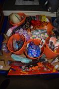 BOX CONTAINING TOYS AND HALLOWEEN ITEMS