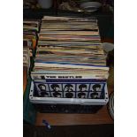 PLASTIC BOX CONTAINING LPS, BEATLES, ETC