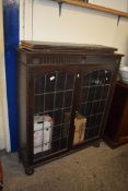 STAINED WOOD DISPLAY CABINET WITH LEADED GLAZED DOORS, WIDTH APPROX 107CM