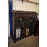 STAINED WOOD DISPLAY CABINET WITH LEADED GLAZED DOORS, WIDTH APPROX 107CM