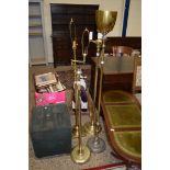 SELECTION OF FOUR VARIOUS BRASS LAMP STANDARDS, TALLEST APPROX 156CM