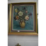 OIL ON BOARD OF ROSES, SIGNED SUTTON