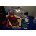SMALL PLASTIC BOX WITH QUANTITY OF SOFT TOYS