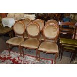 SET OF SIX UPHOLSTERED BALLOON BACK CHAIRS
