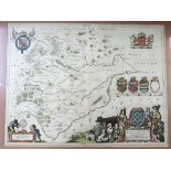 JOAN BLAEU: RUTLANDIA COMITATUS, engraved hand coloured map circa 1646, French text verso, approx