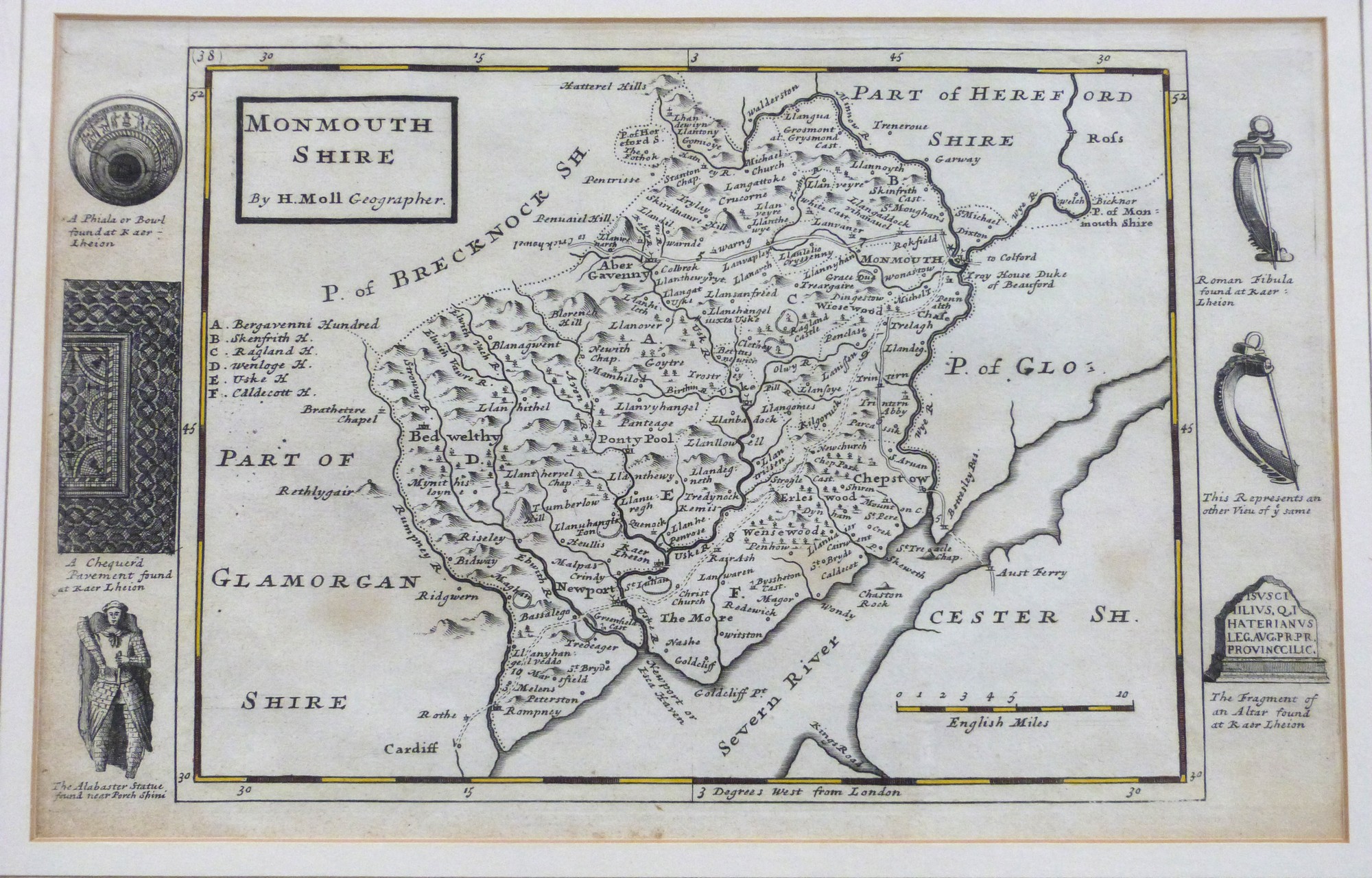 ROBERT MORDEN: THE COUNTY OF MONMOUTH, engraved map [1695], approx 345 x 450mm + HERMAN MOLL: - Image 3 of 5