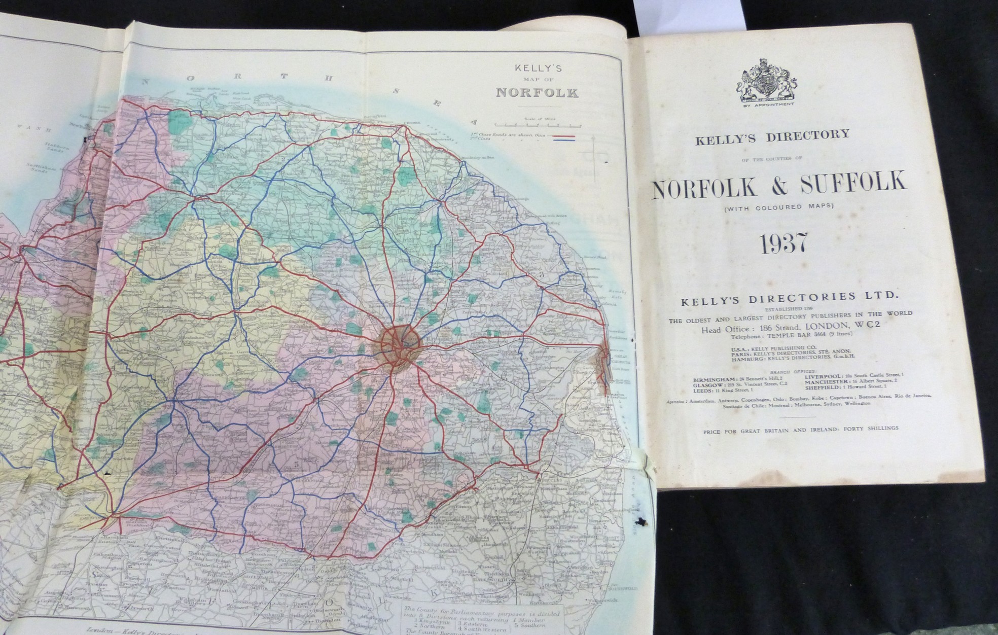 KELLY'S DIRECTORY OF NORFOLK AND SUFFOLK 1937, with map, original cloth gilt worn - Image 2 of 3