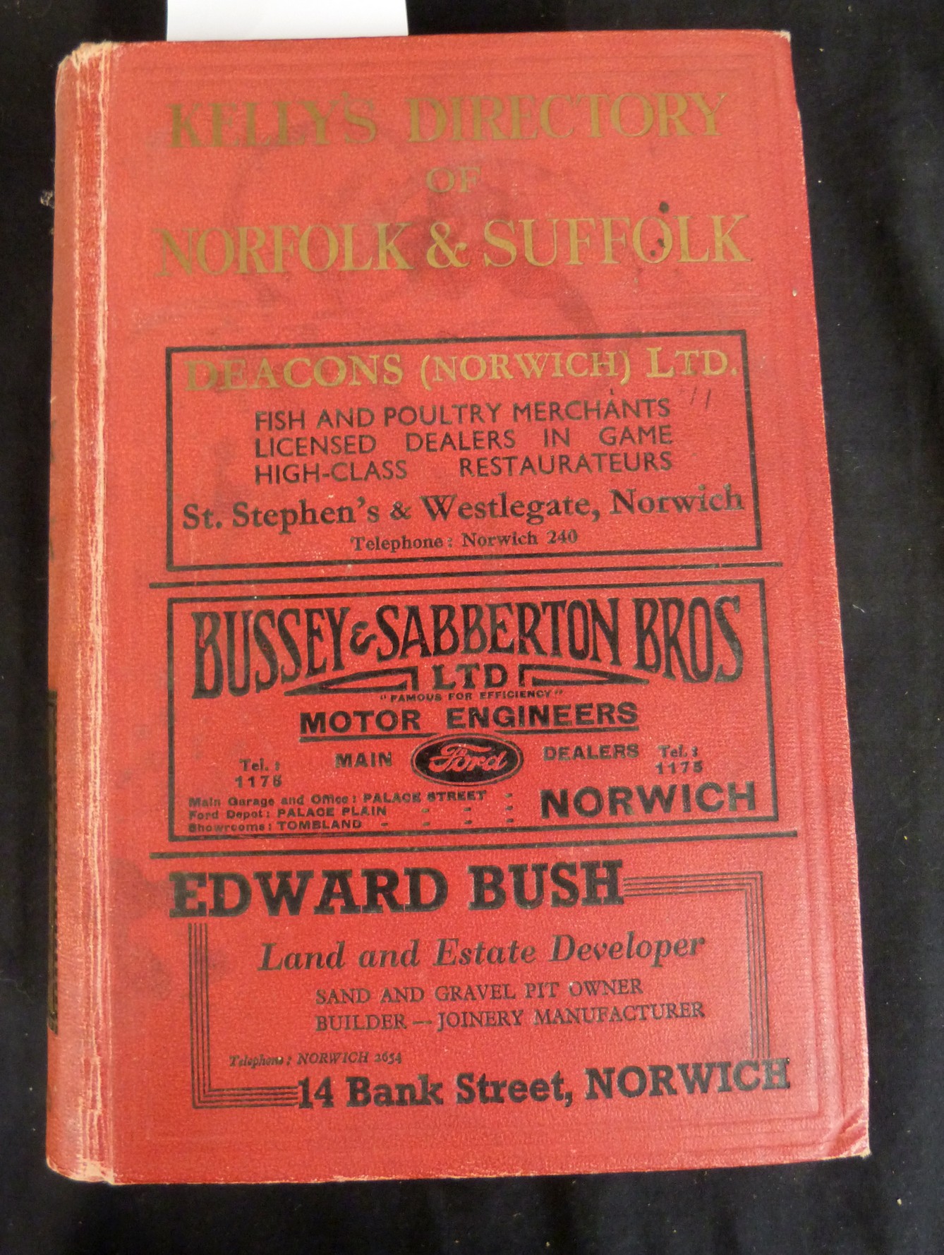 KELLY'S DIRECTORY OF NORFOLK AND SUFFOLK 1937, with map, original cloth gilt worn