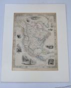 JOHN TALLIS, NORTH AMERICA, engraved part hand coloured map, circa 1853, approx 320 x 290mm