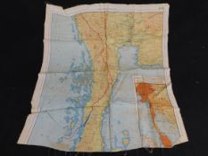 WWII SILK ESCAPE MAP, Burma, Siam etc, printed on both sides, some fraying with loss to one margin