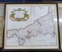 ROBERT MORDEN: CORNWALL, engraved hand coloured map, [1695], approx 355 x 420mm, framed and glazed