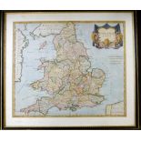 ROBERT MORDEN: ENGLAND, engraved hand coloured map [1695], approx 365 x 425mm, framed and glazed
