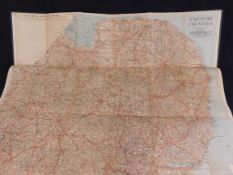 ALEXANDER GROSS: EASTERN COUNTIES, London, "Geographia" coloured map circa 1914, folding backed onto