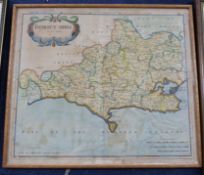 ROBERT MORDEN: DORSETSHIRE, engraved hand coloured map, circa 1753, approx 360 x 415mm, framed and