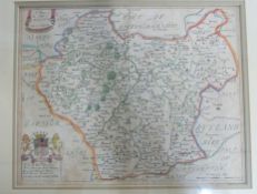 RICHARD BLOME: A MAPP OF THE COUNTY OF LEICESTERSHIRE, engraved hand coloured map [1673], approx 245