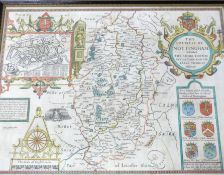 JOHN SPEED: THE COUNTIE OF NOTTINGHAM DESCRIBED..., engraved hand coloured map, 1611, English text