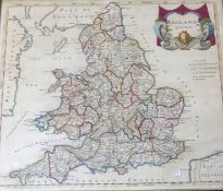 ROBERT MORDEN: ENGLAND, engraved hand coloured map [1695], approx 355 x 420mm, framed and glazed