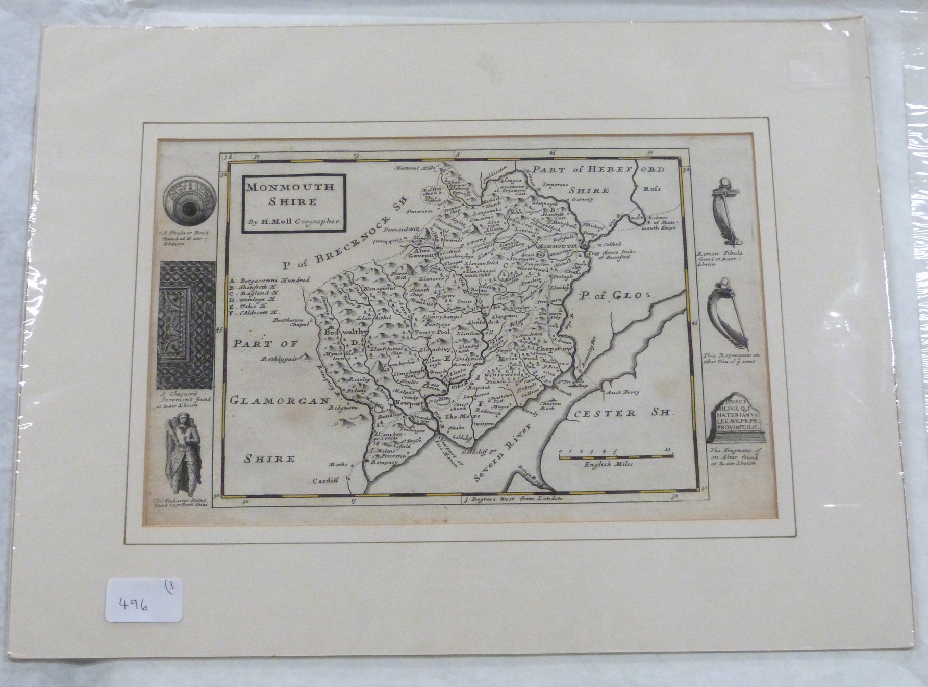 ROBERT MORDEN: THE COUNTY OF MONMOUTH, engraved map [1695], approx 345 x 450mm + HERMAN MOLL: - Image 2 of 5