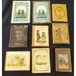 KATE GREENAWAY: ALMANACK, 8 issues, 1883, French edition, 1884, 2 copies, variant bindings, 1885-87,