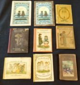 KATE GREENAWAY: ALMANACK, 8 issues, 1883, French edition, 1884, 2 copies, variant bindings, 1885-87,
