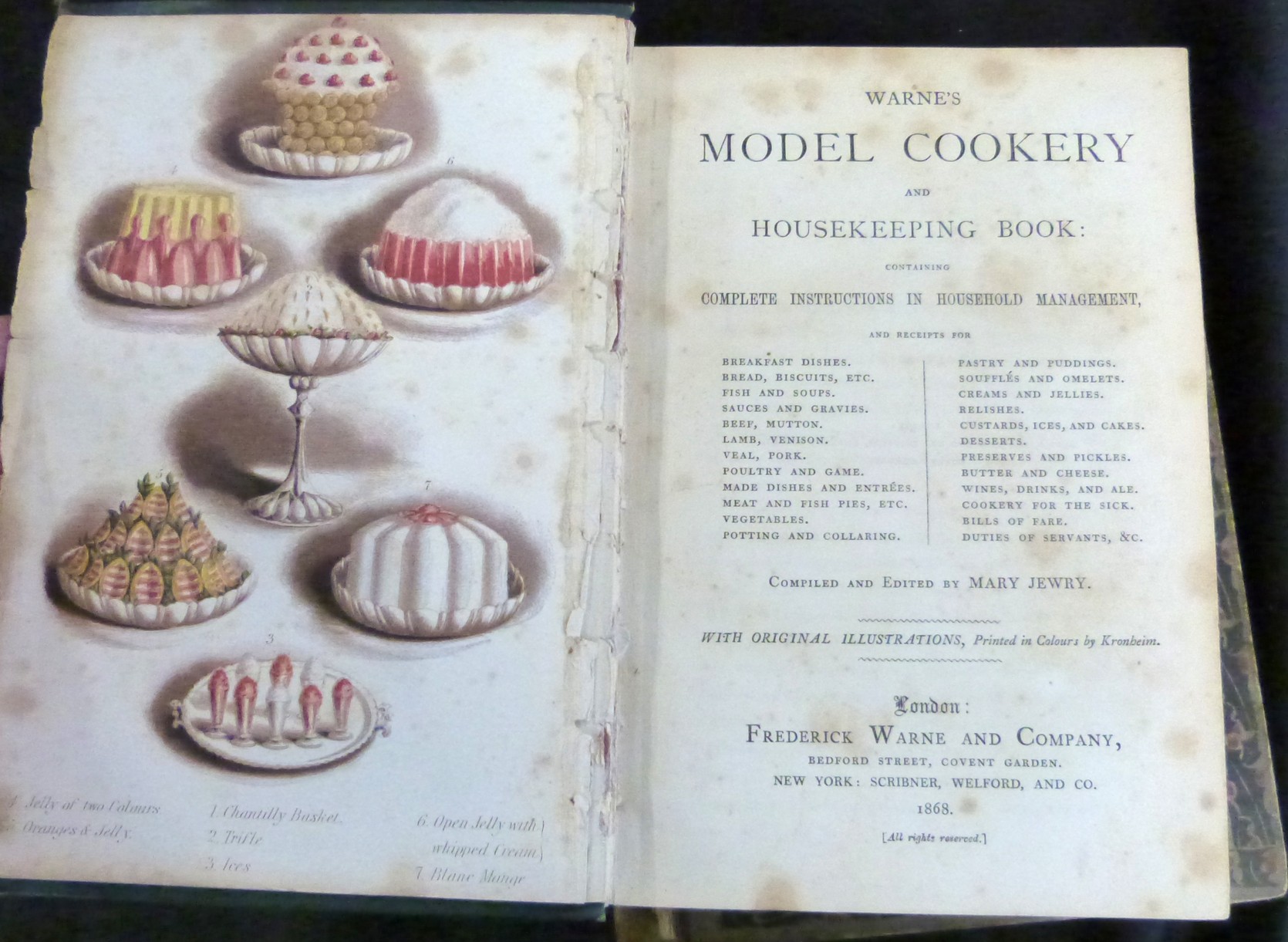 MARY JEWRY (ED): WARNE'S MODEL COOKERY AND HOUSEKEEPING BOOK, London, Frederick Warne, 1868, 1st - Image 6 of 8