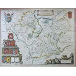 JOAN BLAUE: LEICENTRENSIS COMITATUS, engraved hand coloured map circa 1645, approx 380 x 500mm,