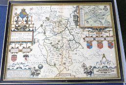 JOHN SPEED: BEDFORD SHIRE AND THE SITUATION OF BEDFORD DESCRIBED..., engraved hand coloured map,