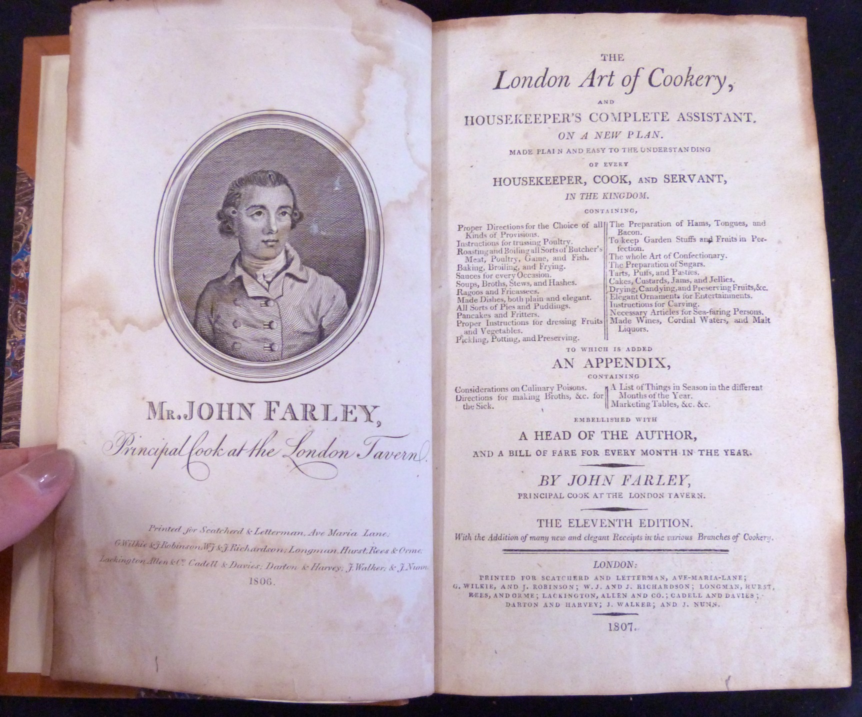 JOHN FARLEY: THE LONDON ART OF COOKERY..., London for Scatcherd & Letterman et al, 1807, 11th