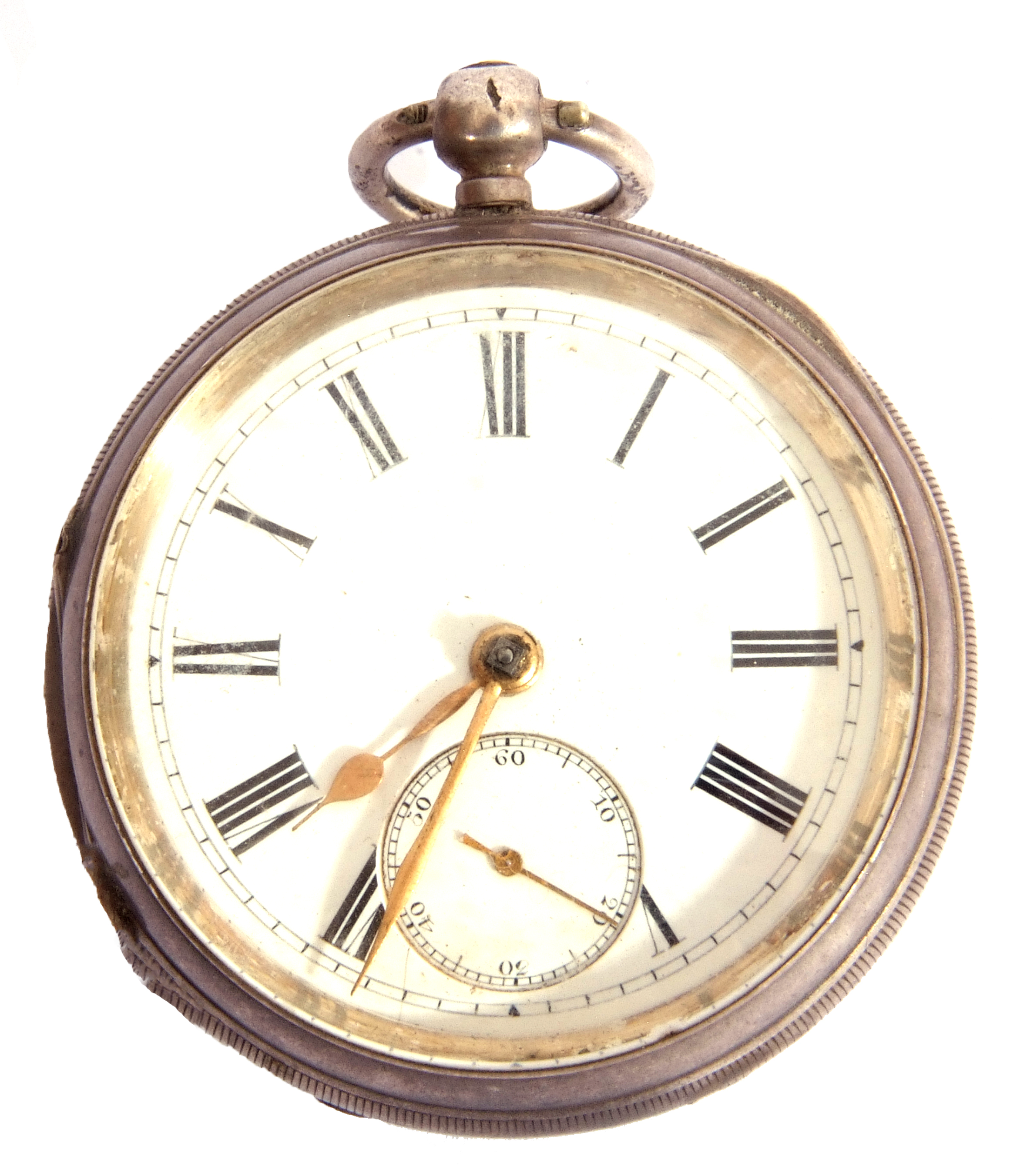 Last quarter of 20th century hallmarked silver cased pocket watch, having gold hands to a white