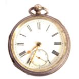 Last quarter of 20th century hallmarked silver cased pocket watch, having gold hands to a white