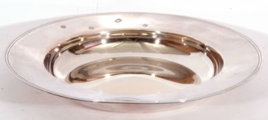 Elizabeth II hallmarked silver armada dish, plain design with oversized marks for Sheffield 1994,