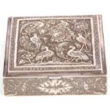 Antique Anglo-Indian white metal box, square formed, intricately hand chased with a combination of