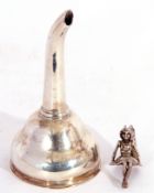 Mixed Lot: antique unmarked silver one-piece wine funnel of plain design, 10cm tall, and a miniature