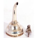 Mixed Lot: antique unmarked silver one-piece wine funnel of plain design, 10cm tall, and a miniature