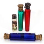 Mixed Lot: antique blue faceted glass double ended scent bottle with gilt metal fittings, 13cm long,