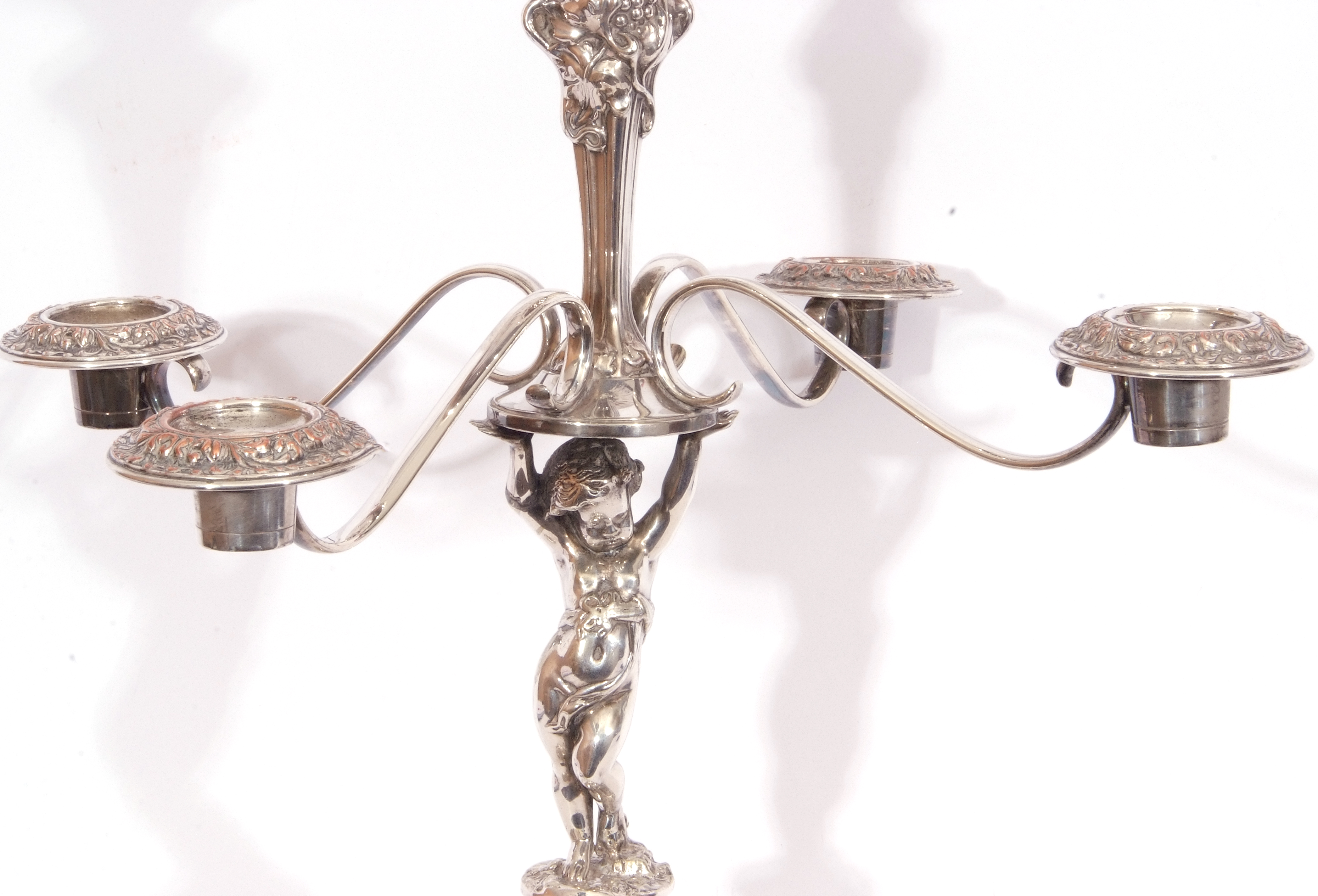 Elkington & Co silver plated centrepiece epergne/candelabrum, the top with fluted circular - Image 5 of 8