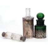 Mixed Lot: Victorian clear faceted glass double ended scent bottle, with hinged and screw on