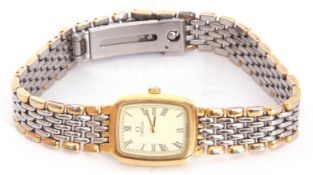 Ladies Omega De ville quartz wrist watch, circa 1980s, of rectangular shape with Roman numerals on a