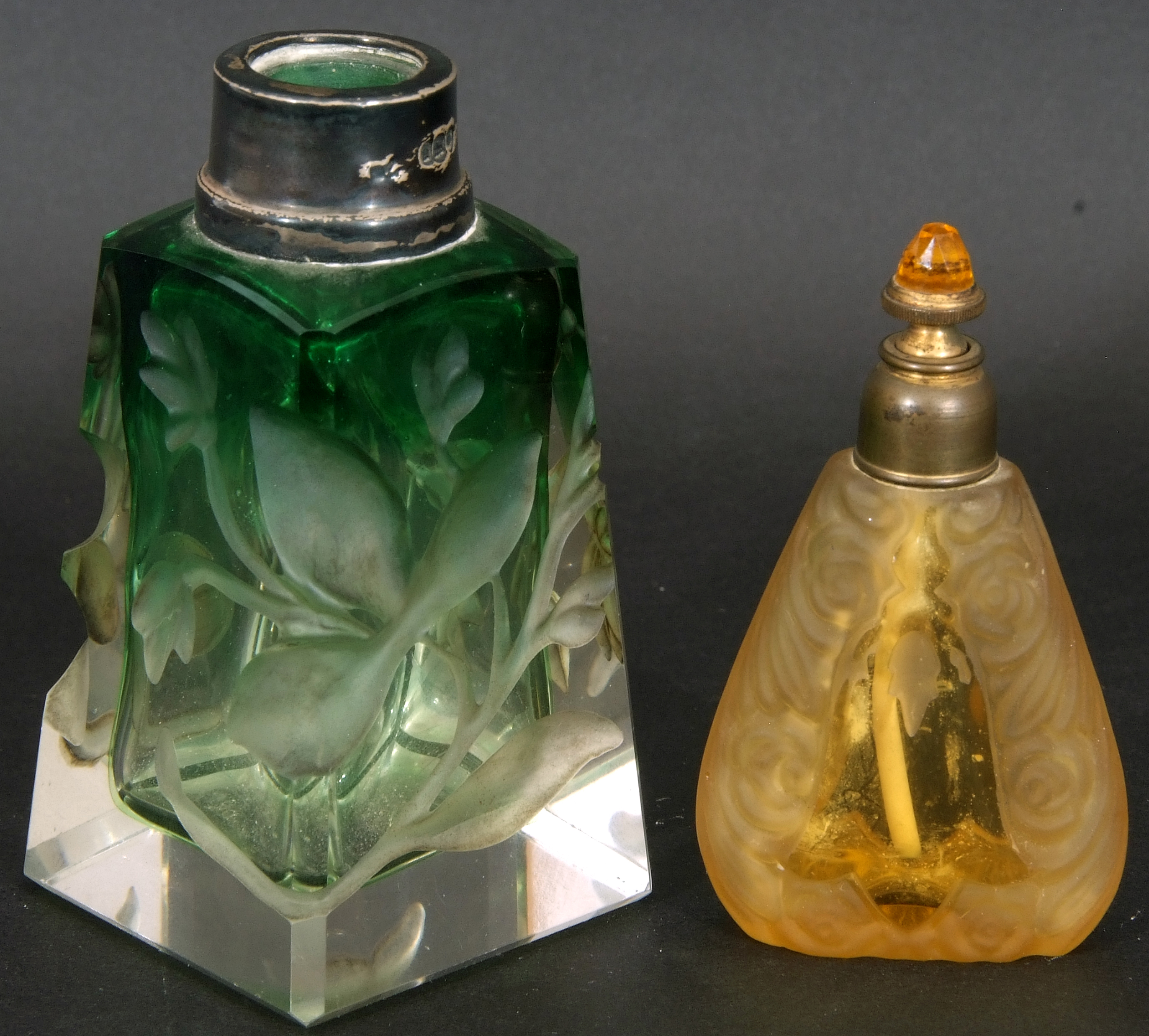 Early 20th century glass perfume bottle of tapering rectangular form, the body intaglio cut with - Image 7 of 8